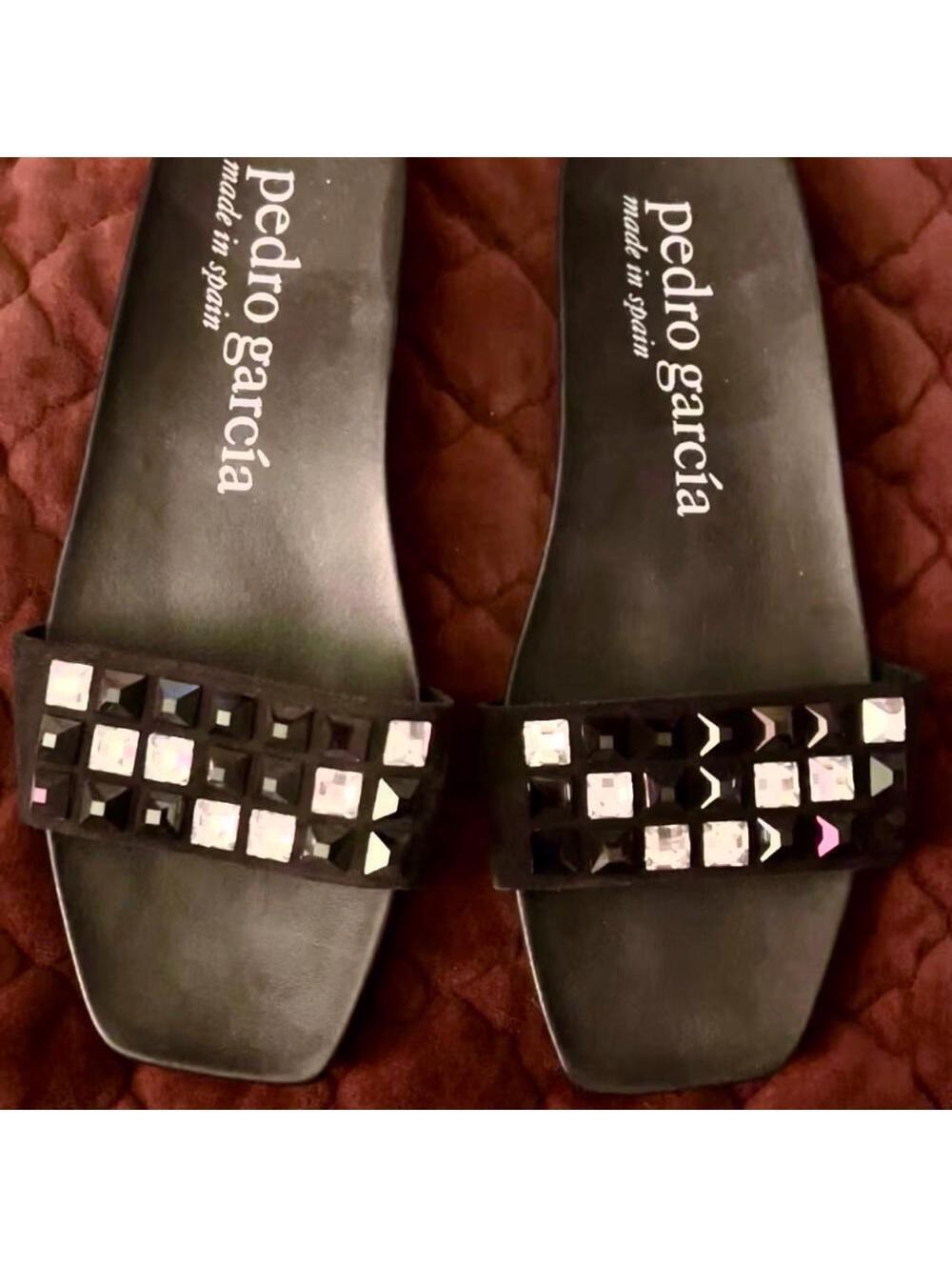 Pedro Garcia Claid slide sandals, black & silver Swarovski crystals. NWT ($500.)
